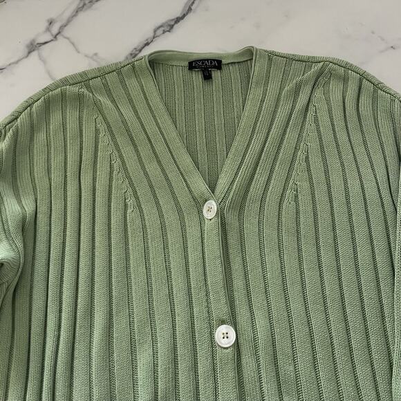 Vtg Escada Elements Chunky knit Cardigan green Sz L Preppy Academia Goblin core - Picture 8 of 9